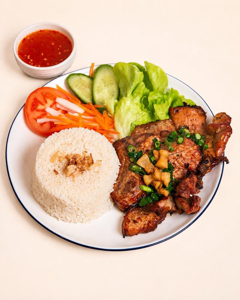 Cơm tấm, grilled lemongrass pork over broken rice